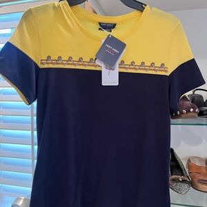 Saint James Yellow and Navy Rope Design Shirt